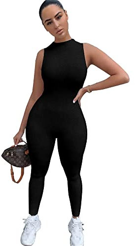 TOEECY Women's Jumpsuit Unitard Sexy Sleeveless Backless Bodycon One Piece Sports Romper Playsuit High Waist All in One for Workout Casual Yoga Gym Wear(Black,S)
