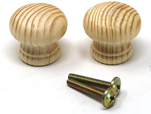 fiXte 2 pomos de madera natural para puerta de armario de madera de pino sin lacar, 30 mm