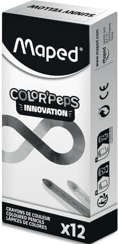 Maped Buntstifte – Kollektion Color'Peps Infinity – 12 Stück in Gelb – halten 10 Mal länger – kein Schärfen erforderlich – ergonomischer, dreieckiger Griff – 0% Verschwendung, 100% ECO