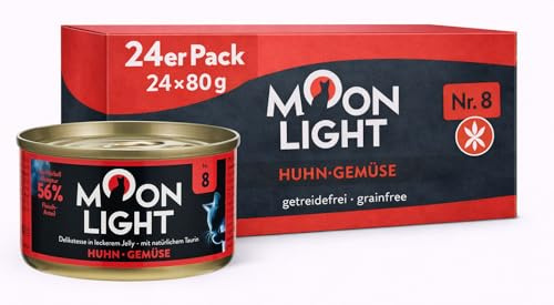 Moonlight Premium Nassfutter Katze Nr. 8 – 24x80g Dose – Getreidefrei mit Fleischanteil, Huhn und Gemüse – Feines Filetfutter im eigenen Saft – Hochwertiges Katzenfutter für Feinschmecker