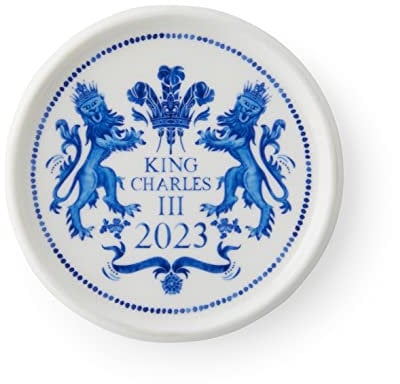 Spode King Charles III Coronation Dessous de Verre Rond 10 cm Motif Bleu et Blanc Fabriqué au Royaume-Uni