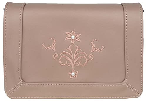 Lady Edelweiss Trachtentasche Emilia mit Stickerei & Kunstperlen | Umhängetasche klein | Dreifachtasche zum Dirndl (taupe)