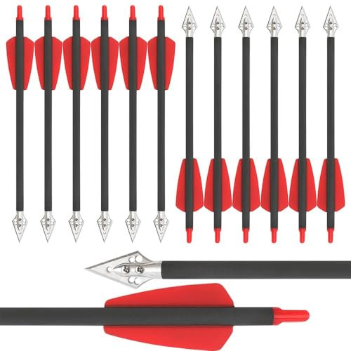 wolfman Armbrust Pfeile 8 Zoll R9 Armbrustbolzen Reine Carbonpfeile 2 Rote Flügel mit 100 Korn Broadhead Jagdpfeile für Bogenschießen Jagd Schießen Targeting 12/24 Stück (24 Stück)
