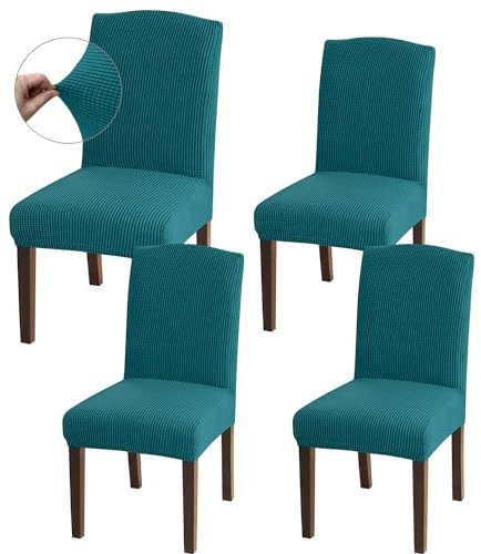 Granbest Hohe Dehnung Stuhlhussen, Universelle Passform Jacquard Esszimmerstühle Bezüge, Abnehmbare Stuhl Protektors für Esszimmer, Küche, Restaurant und Hotel (Set von 4, Schwarzgrün)