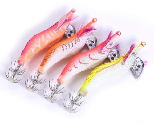 Calamari Köder, 4 Stück 8cm/3,15 Zoll Leuchtender Kunststoff Garnelenköder Tintenfisch Garnelen Jig Jigging Krabbenköder Angelköder Köder Haken Für Süßwasser Salzwasser Barsch Forelle Wels Lachs