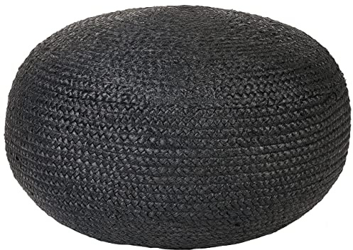 Beliani Pouf Jute schwarz rund 45 x 45 x 30 cm Strickhocker Boho Dukki