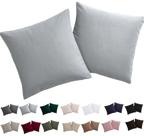 Soifox Kissenbezug 50x50 2er Set - Kopfkissenbezug 50 x 50 Grau 100% Mikrofaser bügelfrei & knitterfrei mit Reißverschluss