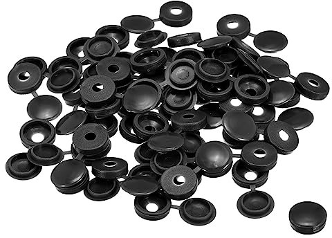 Sourcing Map 200 Stück 5 mm aufklappbare Kunststoff-Schraubabdeckkappen, schwarz, rund, PP-Kunststoff, kratzfest, für M3-M5, #6-#12 Schrauben