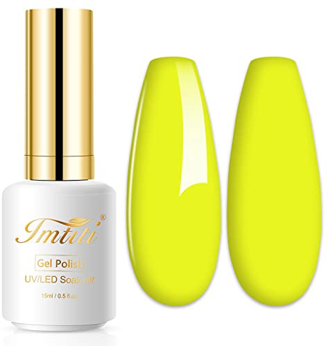 Imtiti Semipermanenter Nagellack, Neon, 15 ml, semi-permanenter Nagellack, Neongelb, UV, LED, Soak-Off-Nagellack, UV-Gel, natürliches Gel, für den professionellen und privaten Gebrauch
