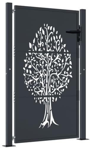 vidaXL Gartentor, Gartentür mit Baum-Design, Abschließbar Hoftor Eingangstor für Garten Terrasse, Tor Zauntor Gartenpforte, Anthrazit 105x155 cm Stahl