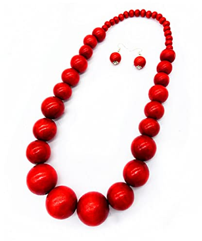 vreplrse Holzperlen Halskette Modeschmuck Einzigartige übertriebene Halsketten Anhänger Accessoires Frau Ornament Pullover Ketten, Rot