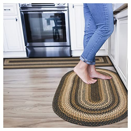 Kilimanjaro Schwarze und hellbraune Jute-Teppiche, oval, 40,6 x 61 cm, warme, Primitive Dekoration, perfekt für Waschküche, Badezimmer und Eingänge, langlebig und leicht zu reinigen