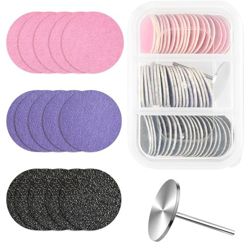 TIESOME 60 discos de papel de lija de 25 mm con broca de metal para uñas, lima de pie, grano 80#150#240# para taladro de uñas, limas de pie, removedor eléctrico de callos de piel muerta (amarillo,