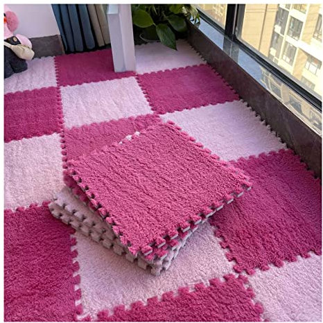 Generisch 30 x 30 cm große ineinandergreifende Plüschschaummatte, 6 mm Dicke Schaumstoffmatte, Wohnzimmer-Schlafzimmer-Teppichfliesen, Teppichmatte, weiche Puzzle-Spielmatte, Rose+Pink, 10 Stück