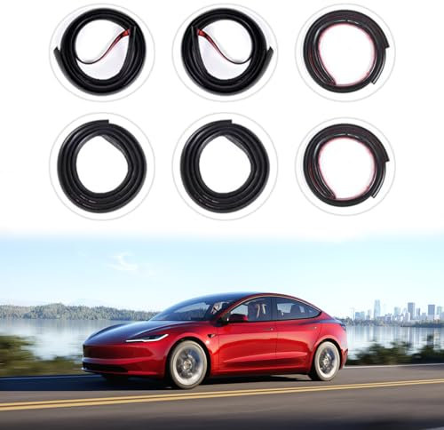 TSTESE Schalldichte Dichtungsstreifen, kompatibel mit Tesla Model 3 (2019–2024), Zubehör, Türdichtungs-Set, schalldicht, EPDM-Gummi, Wetterzugstreifen, Windgeräuschreduzierung, Schallschutz-Kits, 6