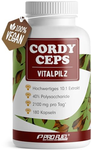 Cordyceps Kapseln 180x - 2100 mg Vitalpilz-Extrakt aus Cordyceps sinensis - hochwertiges 10:1-Extrakt mit 40% bioaktiven Polysacchariden (840 mg pro Tag) - Vorrat für 60 Tage