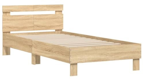 vidaXL Bettgestell, Bettrahmen mit Lattenrost, Bett Gästebett mit Kopfteil LED-Leuchten, Einzelbett Schlafzimmerbett Schlafzimmermöbel, Sonoma-Eiche 100x200cm