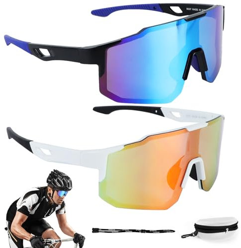 HEDMON Schnelle Brille 2er Set Schnelle Brille Herren Damen Sport Sonnenbrille Herren UV400 Schutz Winddicht Sonnenbrille Herren Sport für Radfahren Motorradfahren Bergsteigen Outdoor Aktivitäten