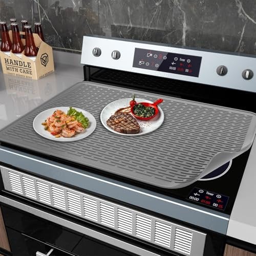 Abulun 71x50cm Grey Silicone Stove top Cover, hob Covers for Electric cookers, Induction hob Protector mat for Ceramic hob, Heat Resistant Glass top Cover