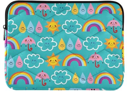 MCHIVER Laptophülle mit Sonnenschirm, Regentropfen, Wolken, Regenbogen, 33,8 cm (13,3 Zoll), leichte Computer-Tragetasche für Reisen, Arbeit