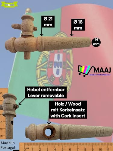 ZAPFHAHN/PIPE/TAP FÜR WEINFÄSSER AUS HOLZ UND KORK VON 1 bis 225 Liter 10 verschiedene Größen - MADE IN PORTUGAL (12015 Medium Ø min.=14mm)