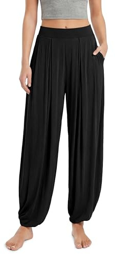 ODODOS Women's Wide Leg Pants with Pockets Lightweight Loose Draped Casual Palazzo Lounge Pajama Harem Pants, Black, X-Large