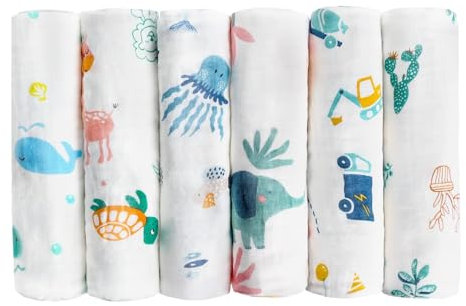 Maliton 6 Stück Baby Mullwindeln Spucktücher, 70x70cm Baby Musselintücher aus 100% Baumwolle,weich, saugfähig und atmungsaktiv Mullwindeln zum Reinigen, Abwischen und Abdecken von Neugeborenen