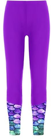 YEAHDOR Pantaloni da Bagno a Vita Alta UPF 50+ per Bambina Leggings da Nuoto Calzamaglia da Nuoto Protezione Solare Collant Sportivo Pantaloni Atletici A Viola 5-6 Anni