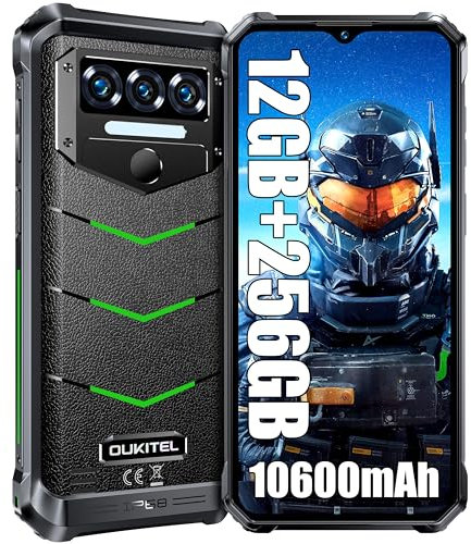 OUKITEL WP38 Rugged Smartphone 2024-12GB+256GB/1TB Expansion 10600mAh Octa-Core Rugged Phone, 6.52''HD+ 13MP Camera Indestructible Phone Android 13, IP68/IP69K/Face ID/Fingerprint/NFC/OTG/GPS Green