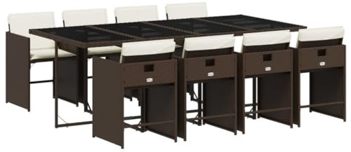 vidaXL 9-TLG. Garten-Essgruppe mit Kissen Braun Poly Rattan