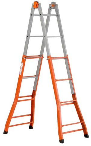 Paluplus Scala Telescopica in Acciaio, 4+4 Pioli, Altezza massima di lavoro 4,70 metri, 3 Configurazioni con Snodo in Acciaio, Piedini Antiscivolo, Portata Max 100 Kg -A0040