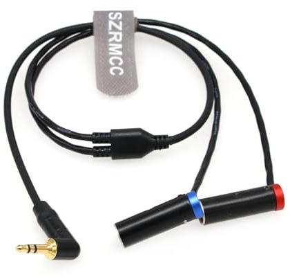 SZRMCC Cavo audio da TRS ad angolo retto da 3,5 mm a doppio mini XLR maschio a 3 pin maschio a basso profilo per ricevitore Rode Wireless GO II a fotocamera Canon EOS C70/Blackmagic 6K Pro