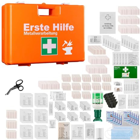 TMS PRO SHOP Erste-Hilfe-Koffer Metallverarbeitung, Set mit Nachfüllpack, orange, DIN 13157, Art.-Nr. 610971 | Verbandskasten | Notfallkoffer | Erste Hilfe Kasten