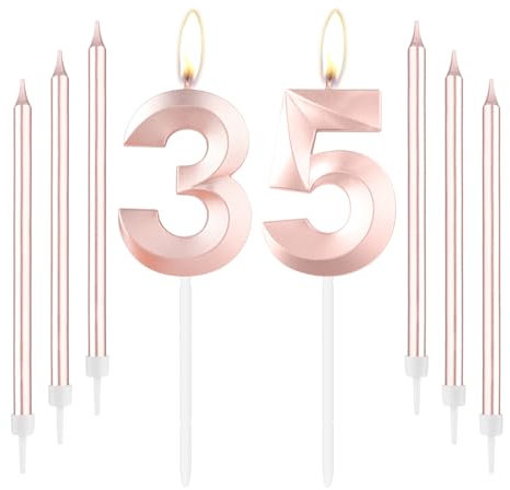 mciskin Rose Gold 35 Birthday Candles-Number 35 Candle for Cake with Long Thin Candles Set, Rose Gold Cake Topper for Women 35th Birthday Decorations Supplies,35th Wedding Anniversary Decorations