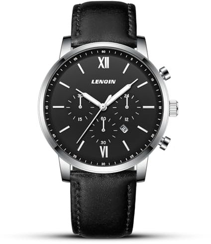 LN LENQIN Herrenuhren Analog Quarzuhren mit Lederarmband 30M Wasserdicht Armbanduhren für Männer mit Auto Datum Elegantes Geschenk für Männer -schwarz