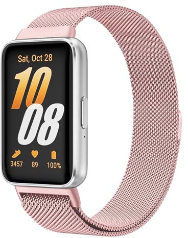 Amzpas Armband für Samsung Galaxy Fit 3 Armband Damen Herren,Edelstahl Metall Mesh Ersatzarmband Magnetschloss Uhrenarmband für Samsung Galaxy Fit 3 (Rosa)