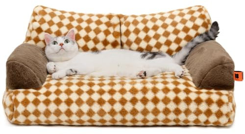 MEWOOFUN groß Katzenbett kleines Hundesofa Flauschig und waschbar Katzensofa Hundebett für Katzen, weich Katzenbett katzencouch mit Rutschfester Unterseite, Braun 66x48cm