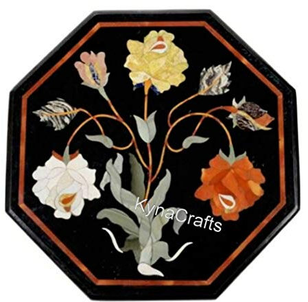 Table basse octogonale en marbre 30,5 x 30,5 cm avec motif floral rose incrusté pour décoration d'hôtel
