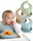 BebeCalin 3 Pack Baby Bib 6-12 Months, BPA-Free Silicone Bibs, Soft & Adjustable Weaning Bib, Waterproof Easy to Clean Baby Feeding Bibs, Non-Messy with Large Food Catcher Pocket (Ether+Sage+Sand)