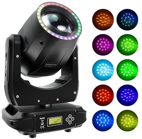 150W Moving Head DJ Lights + 17 Gobos & 13 Colors & RGB Marquee Ring, 8-Facet Prism Led Stage Lights Spotlights, for Stage Lighting Wedding Party