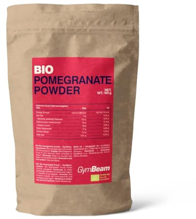 GymBeam BIO Granatapfelpulver - Granatapfel Fruchtpulver, süßer Geschmack, ohne Zusatzstoffe, vegan, vielseitig verwendbar für Smoothies, Kuchen, Joghurt, Bio Granatapfel, 100 g