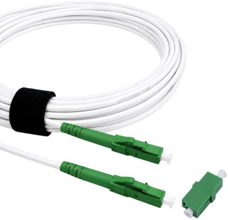 Elfcam® - 5m Glasfaserkabel LC/APC zu LC/APC SM 3,0mm Weiß, Lieferung mit Kupplung für Glasfaserverlängerung,Kompatibel：Deutsche Telekom,Vodafone,FRITZ!,Deutsche Glasfaser,1&1 und Viele Mehr