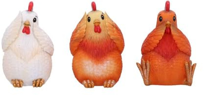 Nemesis Now Three Wise See No Evil Hear No Evil Speak Figurines, Adorable Hand-Painted Resin Collectibles and Gift - Hens