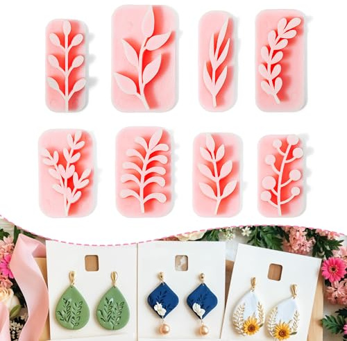 Blatt-Ton-Stempel, rosa Pflanzen-Polymer-Ton-Ausstecher, Mini-Blattform, Tonausstecher für DIY-Schmuck, Ohrringherstellung, Handwerk (8 Formen), 8 Stück