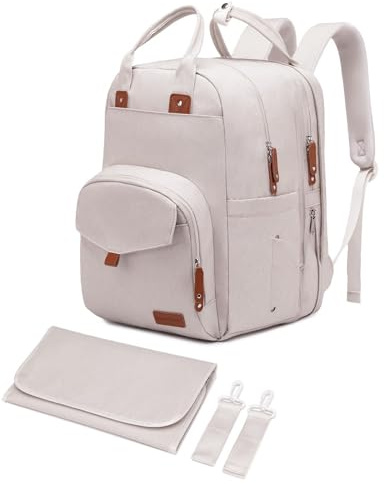 Qualyphant Sac à dos à langer extra large pour 2 enfants jumeaux - Sac à bébé extensible (26-36L), beige, X-Large