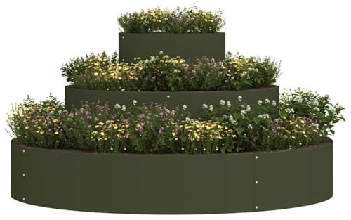 vidaXL Garten-Pflanzgefäß Olive Grün 120 x 120 x 20 cm, Garten- und Terrassen, Moderne runde Pflanzer, robuster Stahl für draußen, schöne Metalltöpfe