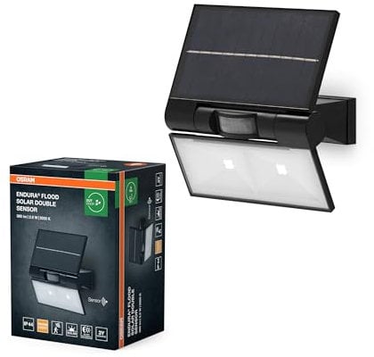 OSRAM ENDURA projecteurs solaires extérieurs avec détecteur de lumière du jour et de mouvement en gris foncé, protection IP44, remplace les projecteurs halogènes
