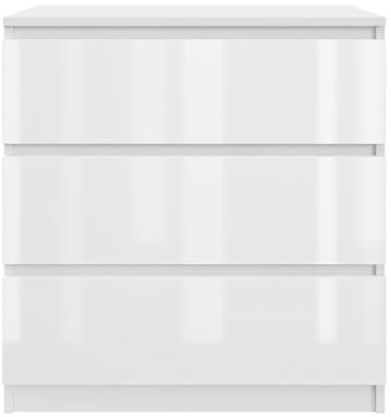 YUMEBLY Kommode mit 3 Schubladen 70 cm | Weiß - glänzende Vorderseite Ideal für Schlafzimmer, Wohnzimmer, Kinderzimmer und Büro | Geräumige Kommode| Modernes Design | 71x75x40 cm