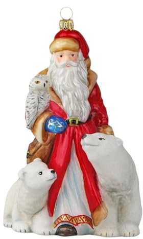 Glas Christbaumschmuck mundgeblasen handbemalt in Europa | Weihnachtsbaum Anhänger für Weihnachten | Christbaumanhänger | Weihnachtsbaumschmuck (Weihnachtsmann und Eisbären)