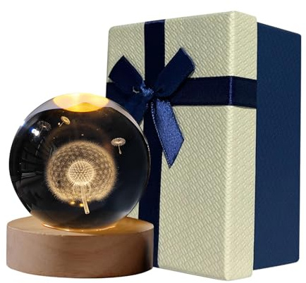Weihnachtsdeko 3D Kristallkugel mit LED-Licht, Schneekugel Nachtlicht Weihnachten deko mit Holzsockel, USB Lasergeätzte Kugel Lampe, Weihnachts Glaskugel Deko für Zuhause Geschenk (D X 8CM)